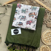 Mehndi Handloom Khadi Cotton Saree With Elephnat Print Blouse